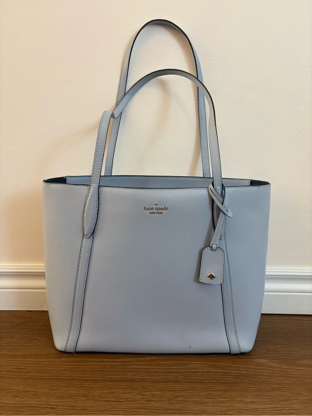 kate spade Light Blue Leather Tote with Gold Logo Charm
